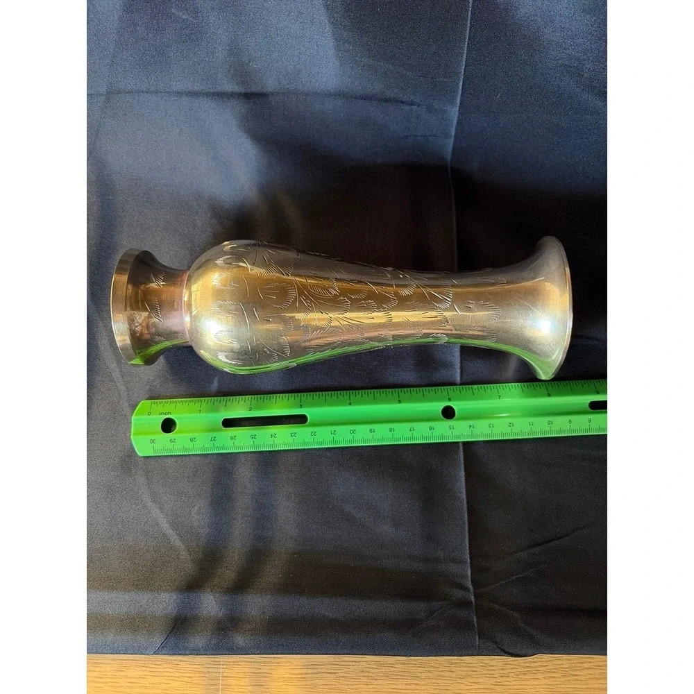 Vintage etched brass trumpet bud vase